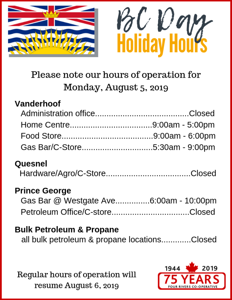 Bc Day Holiday Hours Four Rivers Co Op